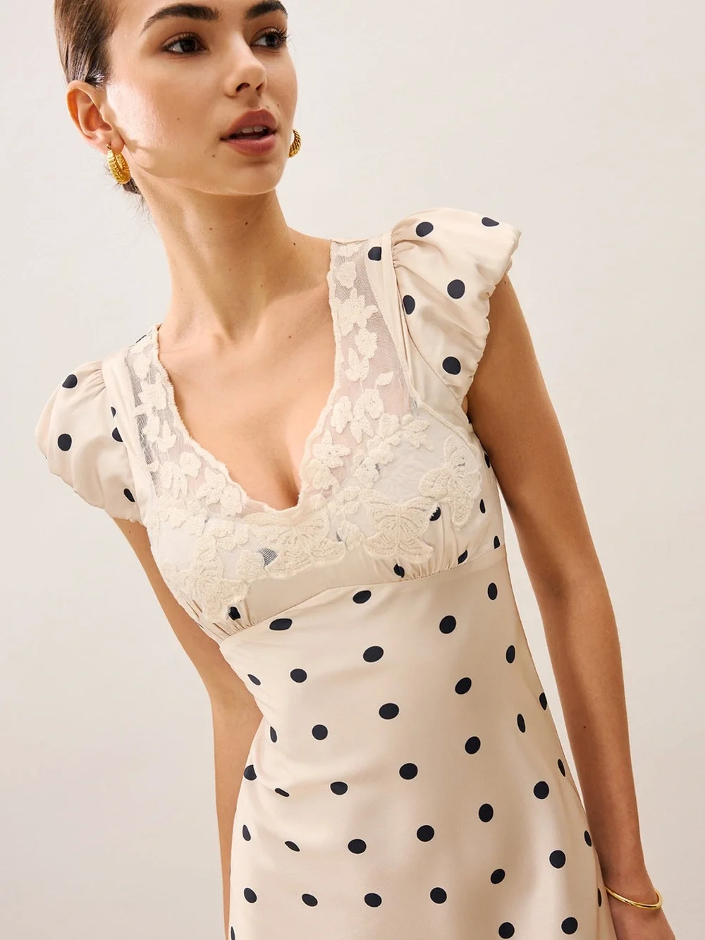 Commense Lace Trim Polka Dot Dress - Size XS - Picture 4 of 14